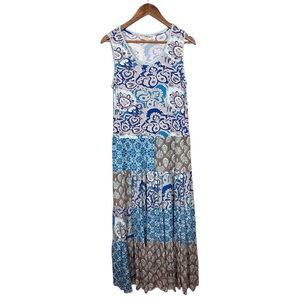 Soft Surroundings Boho Paisley Floral Tiered Maxi Dress Mixed Media Size L